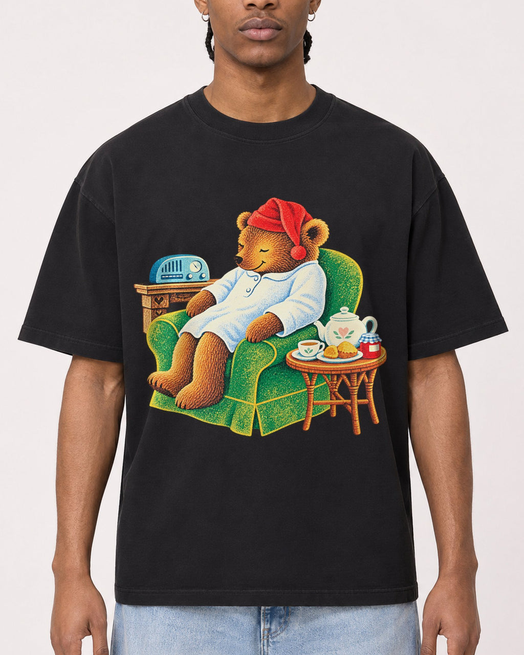 Mockup Boxy Heavyweight Tee Black male close-up 25