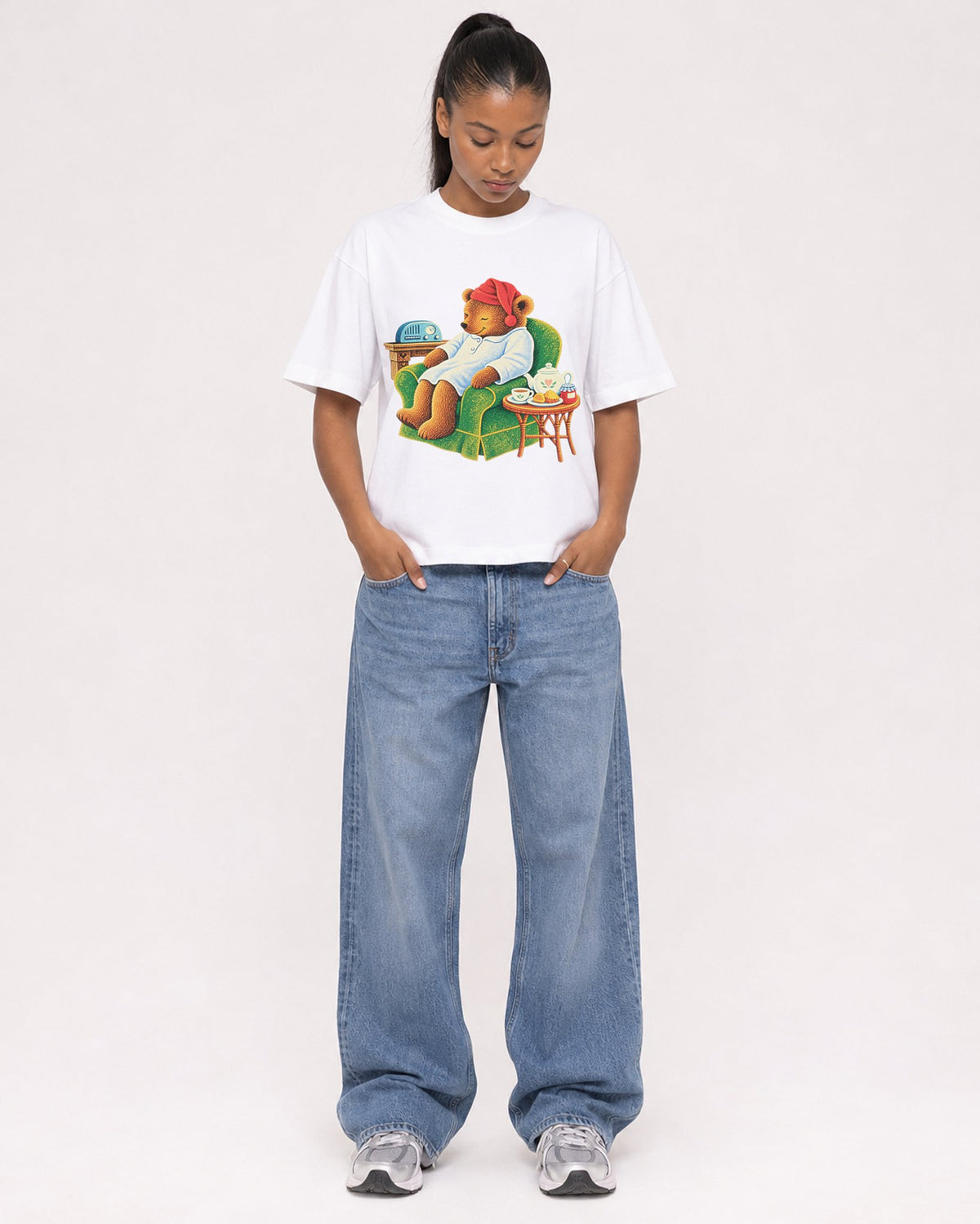Mockup Boxy Heavyweight Tee White female full-body 25