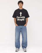 Mockup Boxy Heavyweight Tee Black male full-body 06