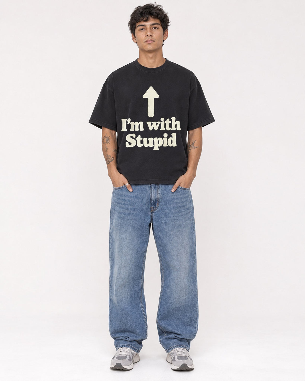 Mockup Boxy Heavyweight Tee Black male full-body 06