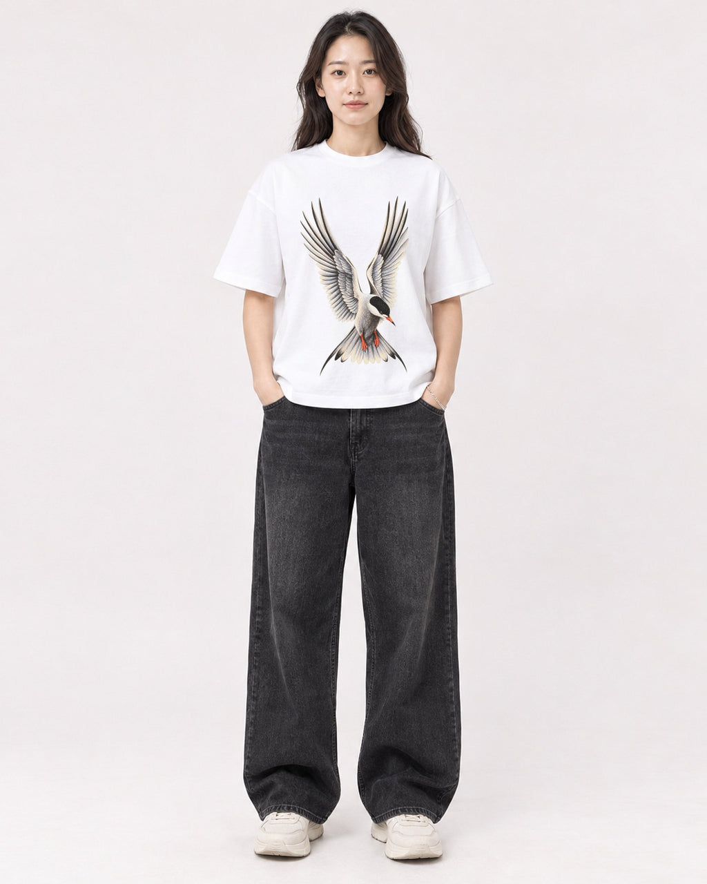 Mockup Boxy Heavyweight Tee White female full-body 03