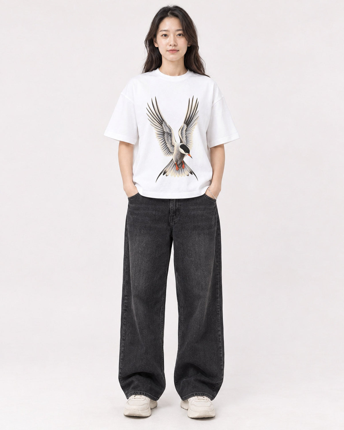 Mockup Boxy Heavyweight Tee White female full-body 03