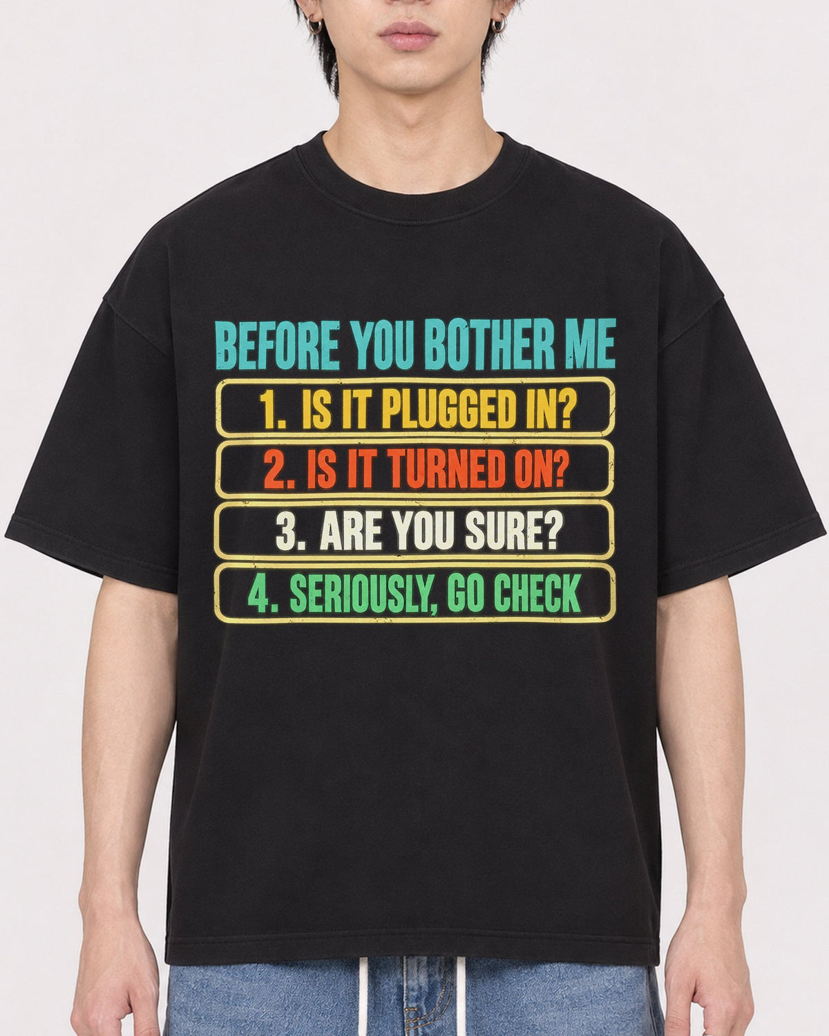 Mockup Boxy Heavyweight Tee Black male close-up 11