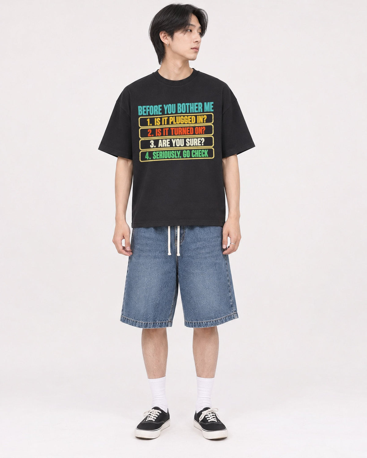 Mockup Boxy Heavyweight Tee Black male full-body 11