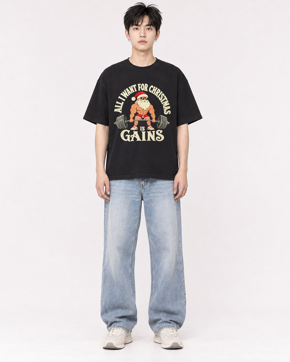 Mockup Boxy Heavyweight Tee Black male full-body 01