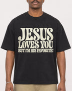 Mockup Boxy Heavyweight Tee Black male close-up 44