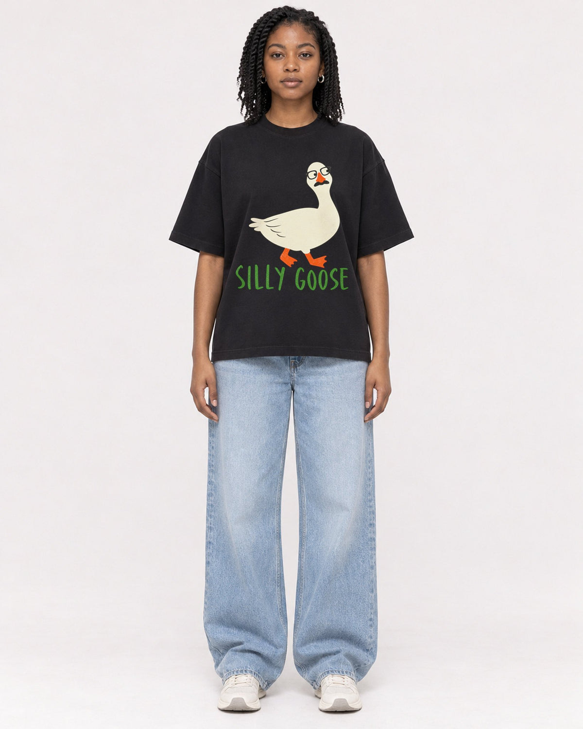 Mockup Boxy Heavyweight Tee Black female full-body 15