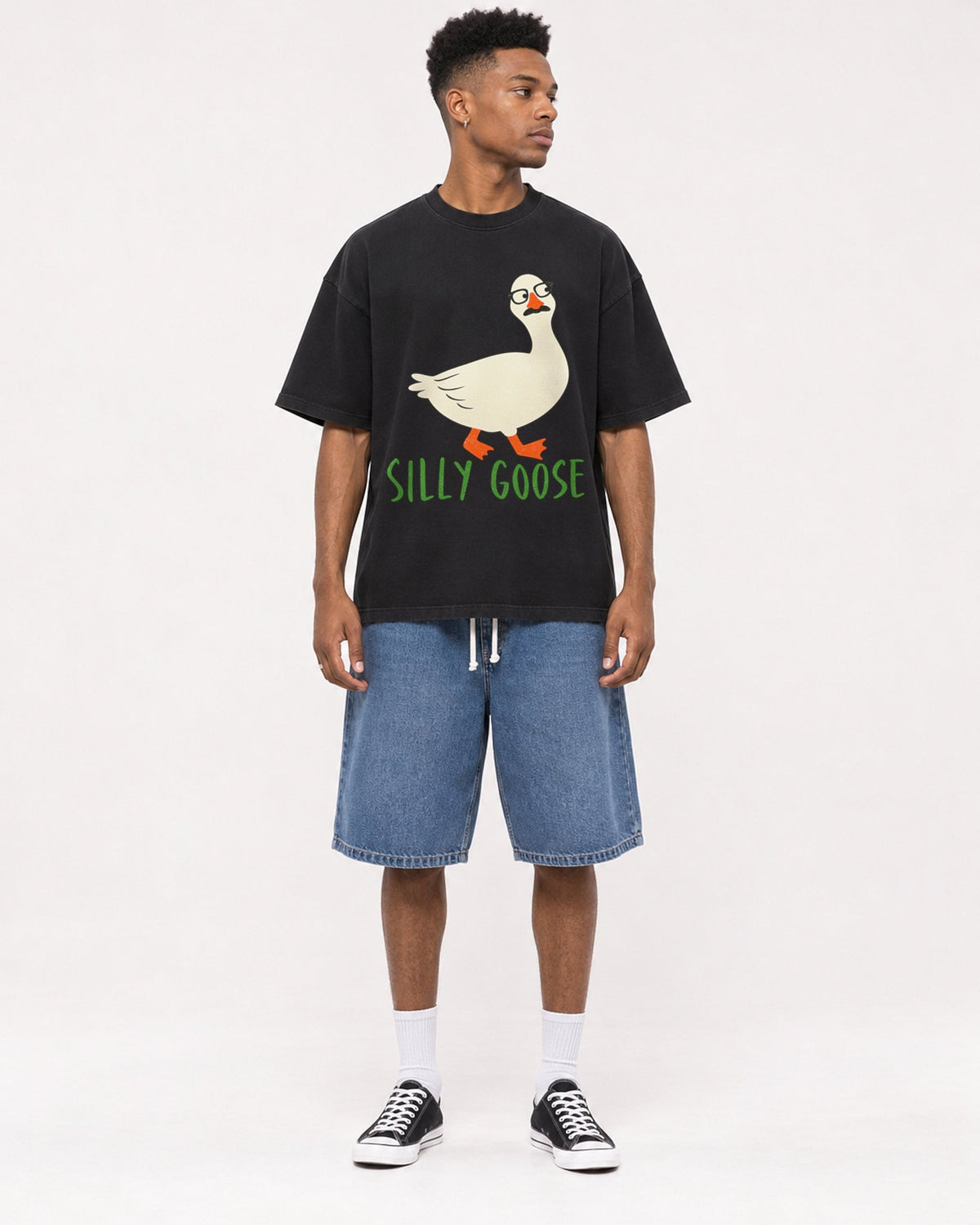 Mockup Boxy Heavyweight Tee Black male full-body 15