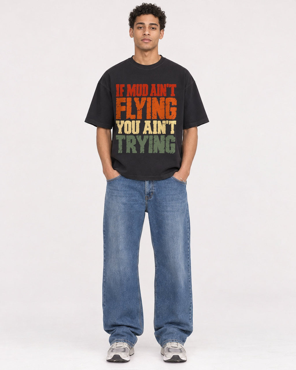 Mockup Boxy Heavyweight Tee Black male full-body 10