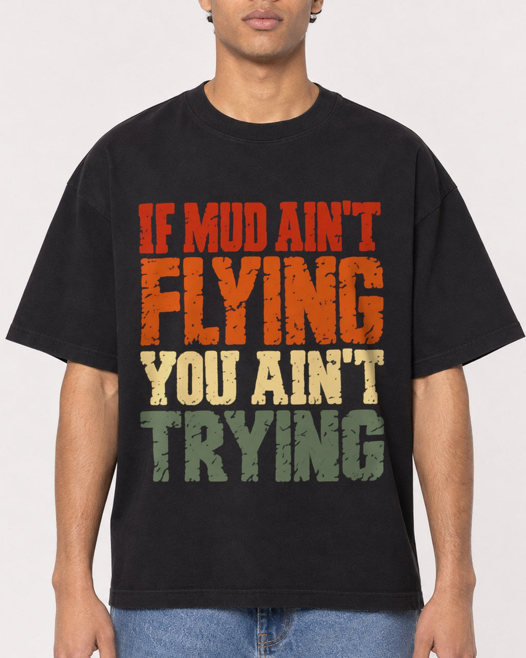 Mockup Boxy Heavyweight Tee Black male close-up 10