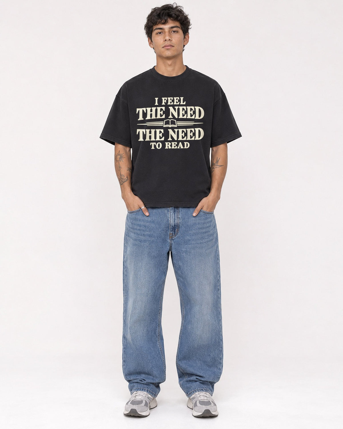 Mockup Boxy Heavyweight Tee Black male full-body 06