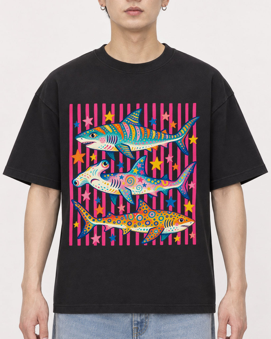 Mockup Boxy Heavyweight Tee Black male close-up 01