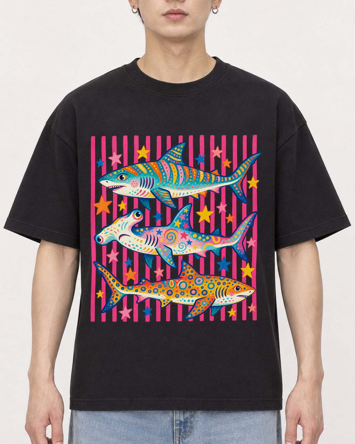 Mockup Boxy Heavyweight Tee Black male close-up 01