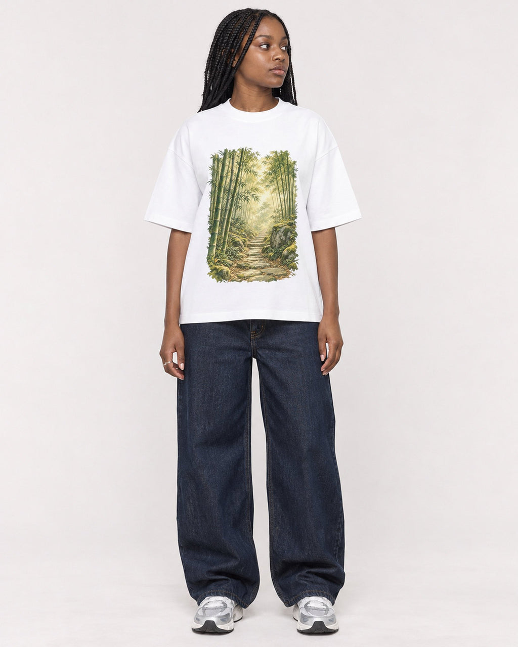 Mockup Boxy Heavyweight Tee White female full-body 04