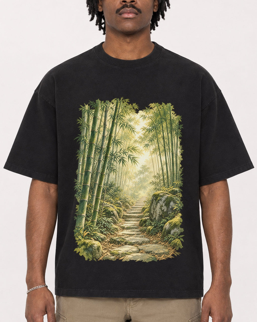 Mockup Boxy Heavyweight Tee Black male close-up 04