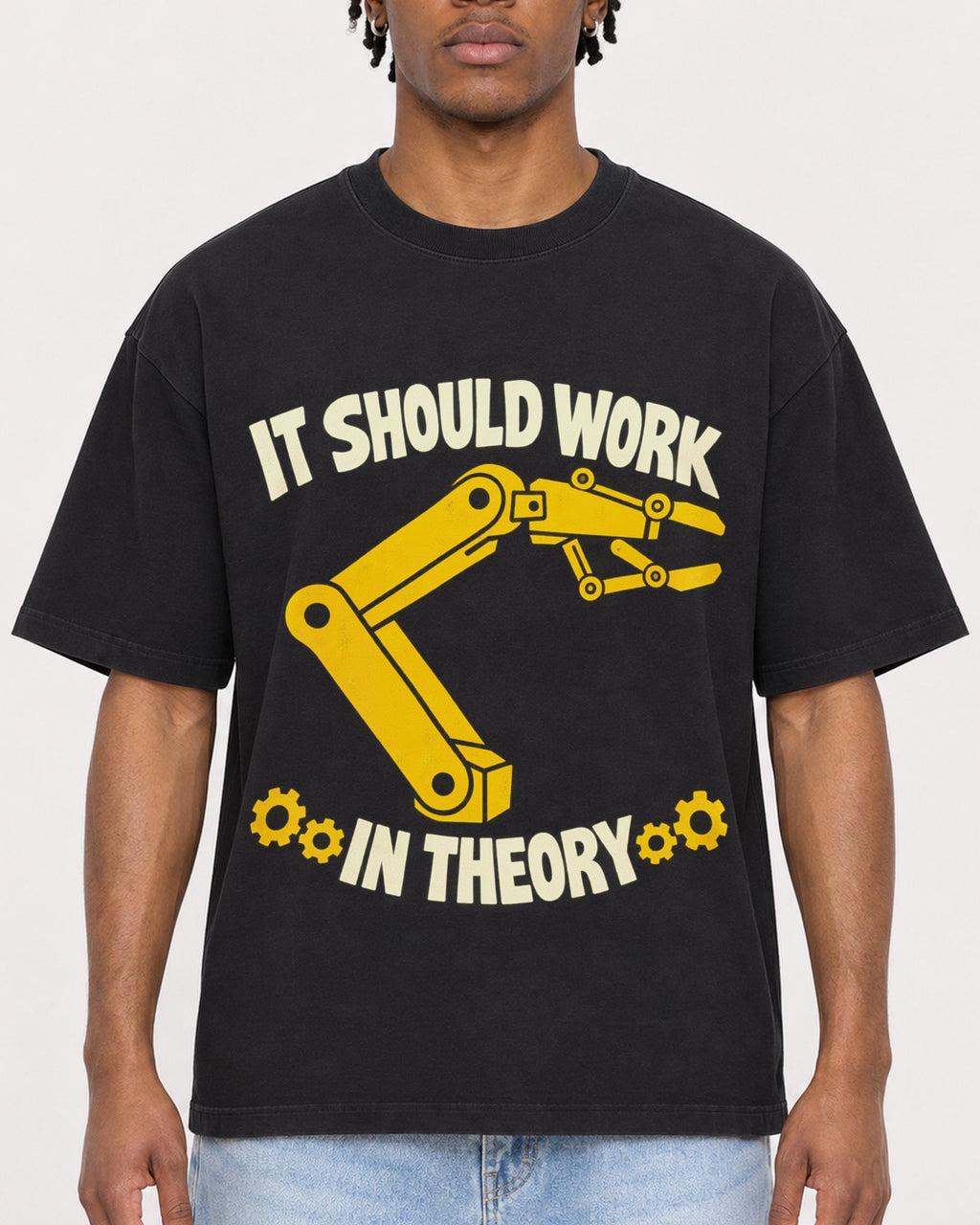 Mockup Boxy Heavyweight Tee Black male close-up 05