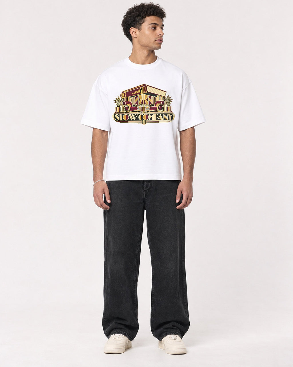 Mockup Boxy Heavyweight Tee White male full-body 10
