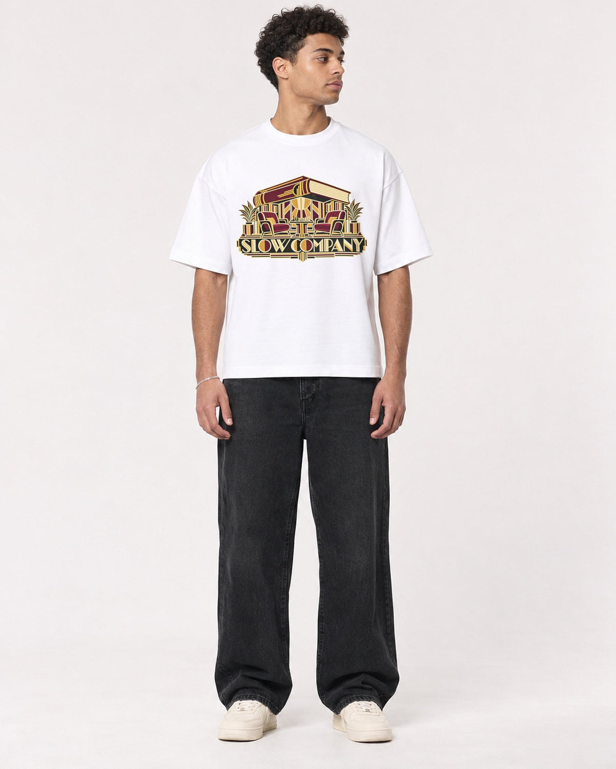 Mockup Boxy Heavyweight Tee White male full-body 10