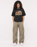 Mockup Boxy Heavyweight Tee Black female full-body 10