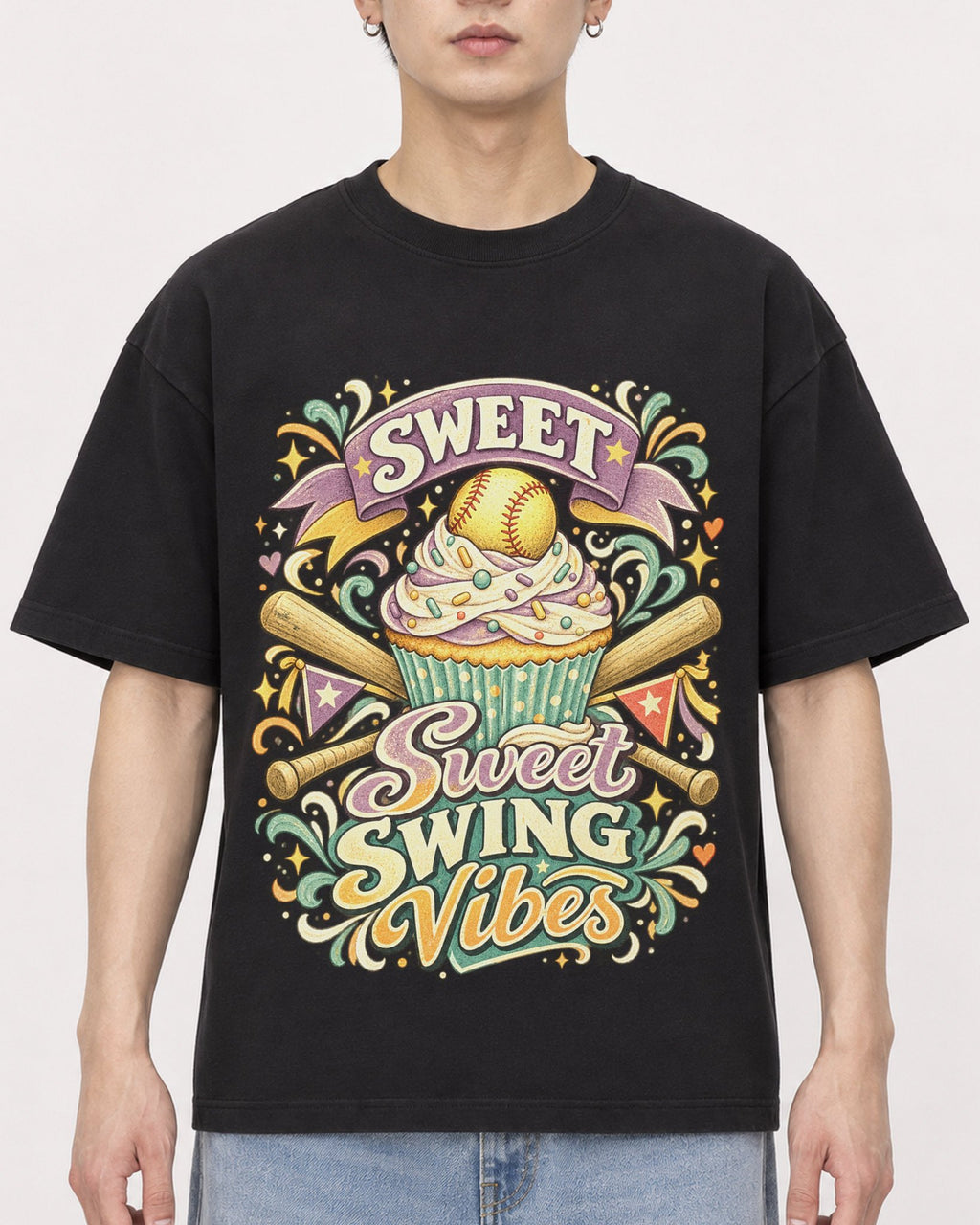 Mockup Boxy Heavyweight Tee Black male close-up 01