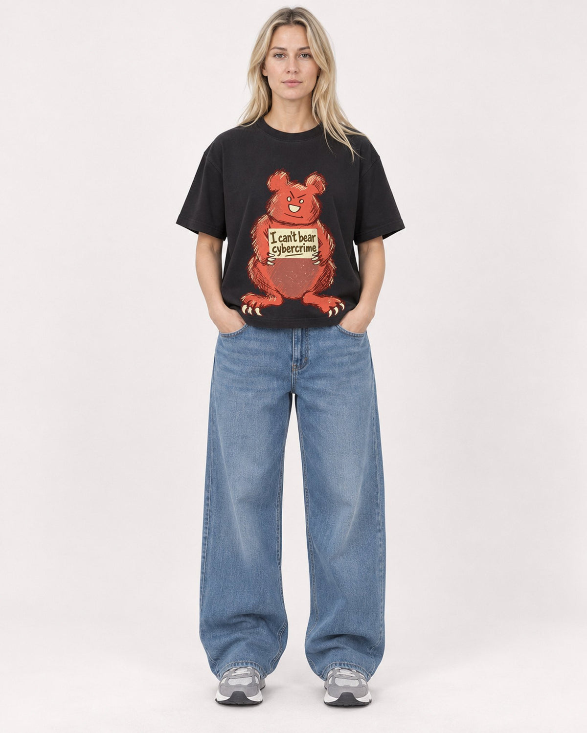 Mockup Boxy Heavyweight Tee Black female full-body 08