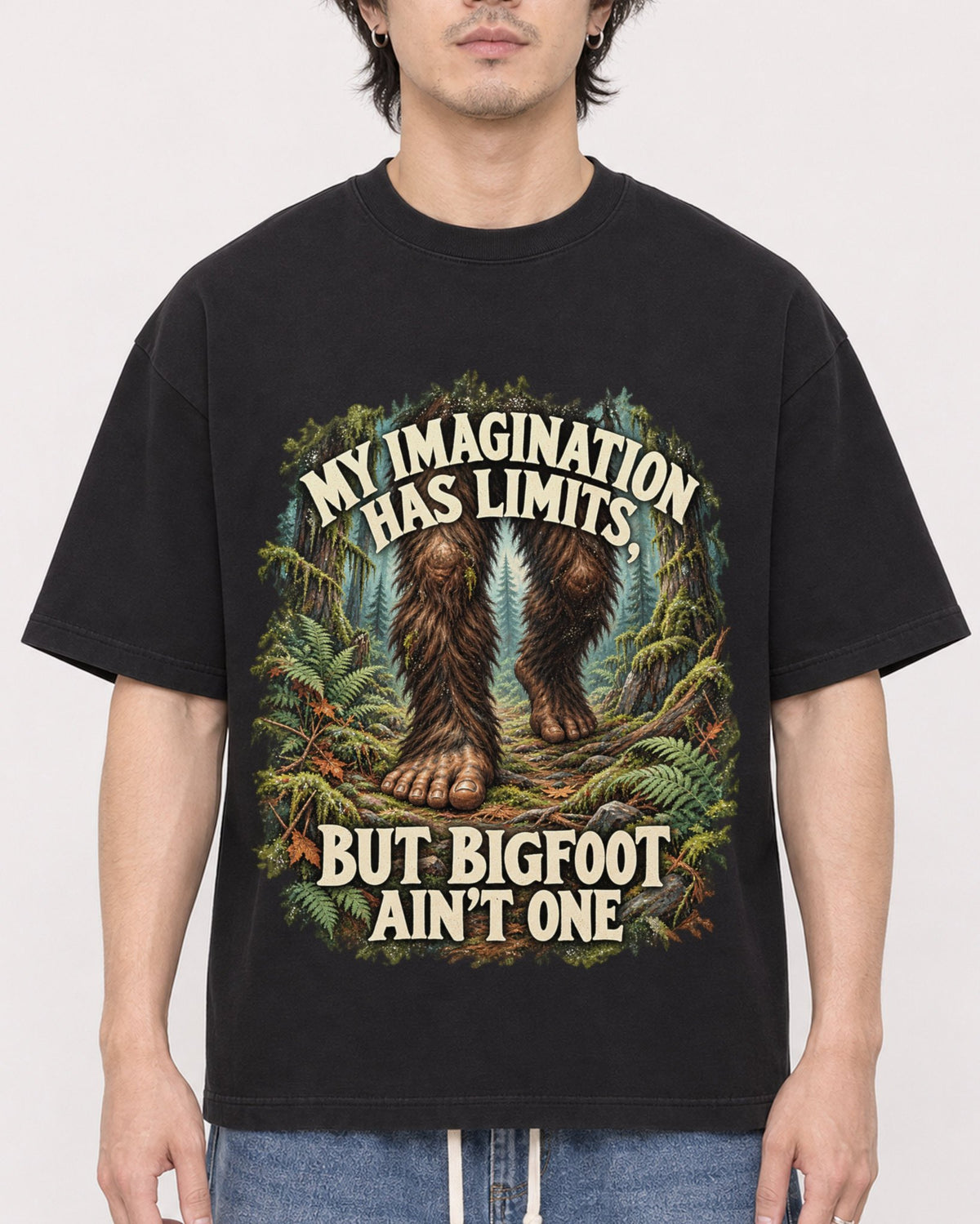 Mockup Boxy Heavyweight Tee Black male close-up 03