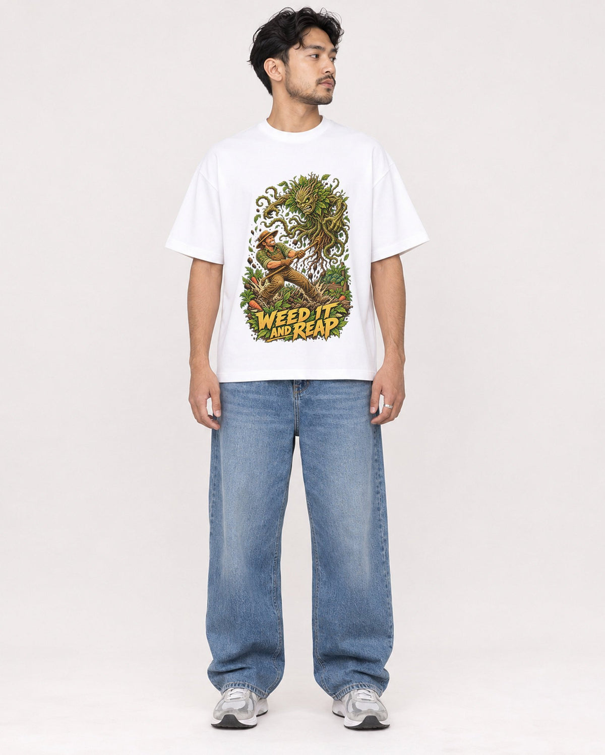 Mockup Boxy Heavyweight Tee White male full-body 02