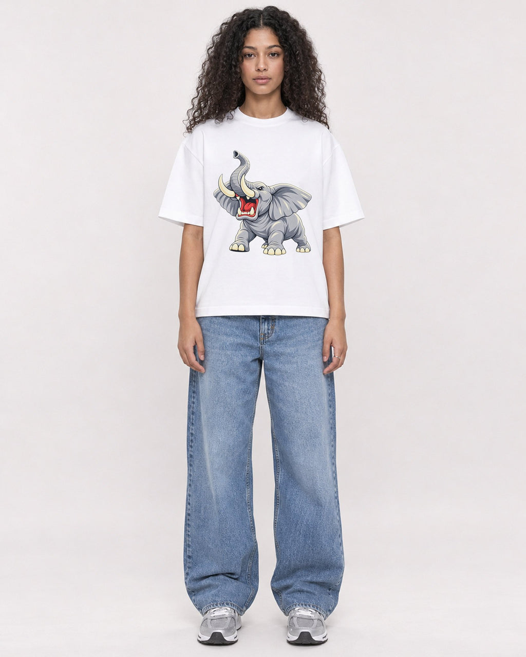 Mockup Boxy Heavyweight Tee White female full-body 10
