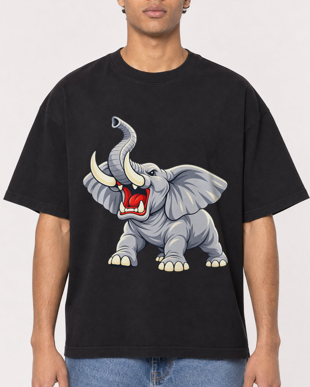 Mockup Boxy Heavyweight Tee Black male close-up 10