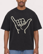 Mockup Boxy Heavyweight Tee Black male close-up 14