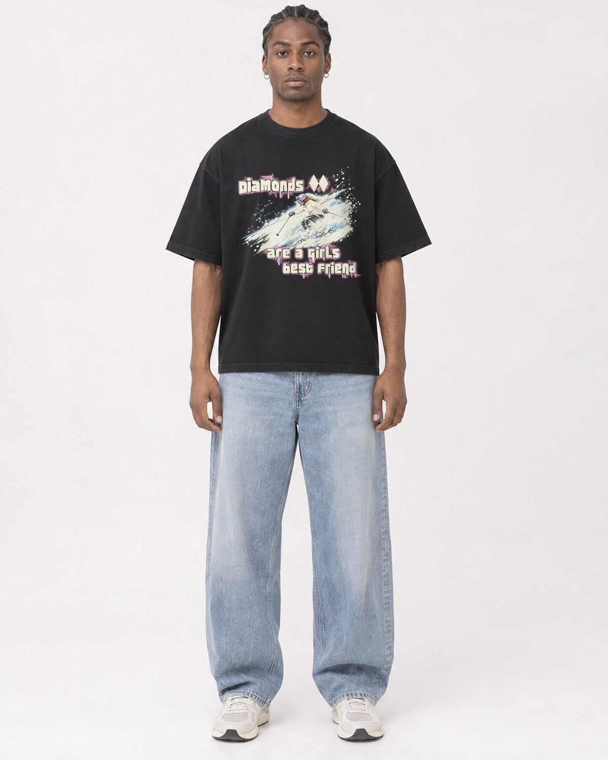 Mockup Boxy Heavyweight Tee Black male full-body 25