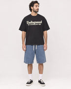 Mockup Boxy Heavyweight Tee Black male full-body 47