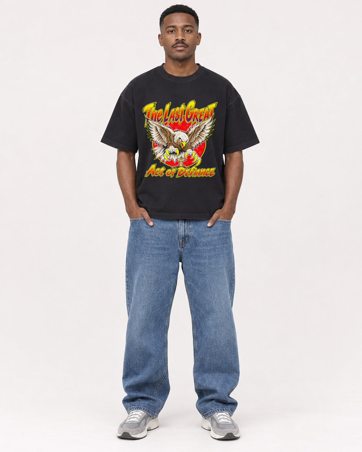 Mockup Boxy Heavyweight Tee Black male full-body 14