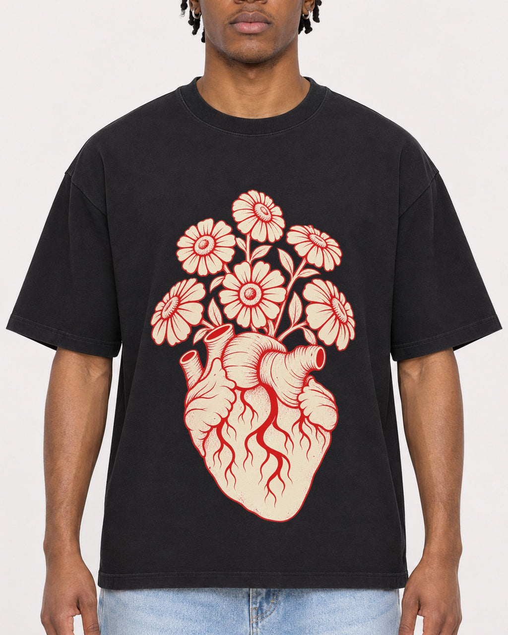 Mockup Boxy Heavyweight Tee Black male close-up 05