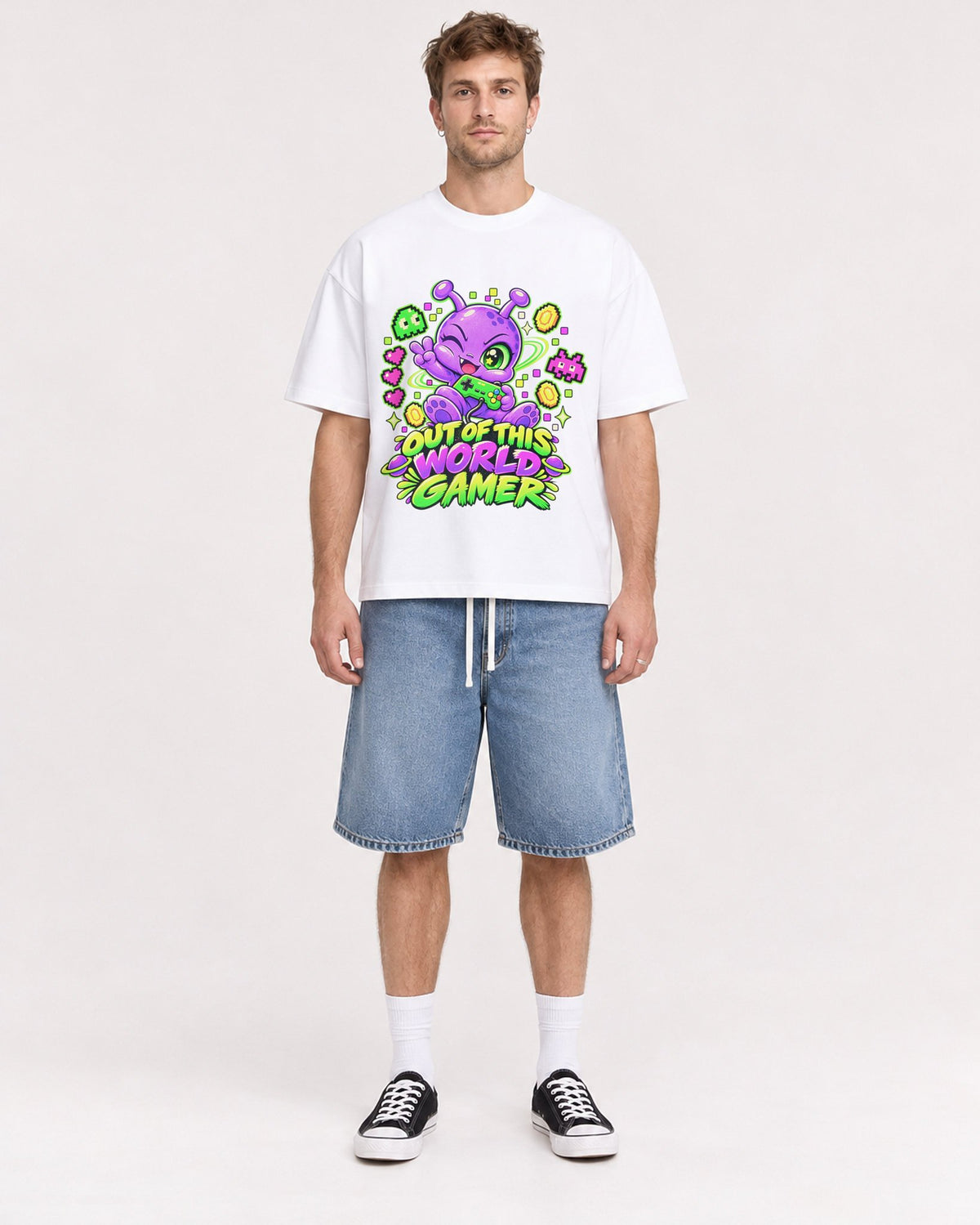 Mockup Boxy Heavyweight Tee White male full-body 08