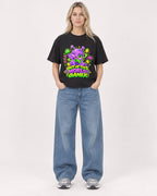 Mockup Boxy Heavyweight Tee Black female full-body 08