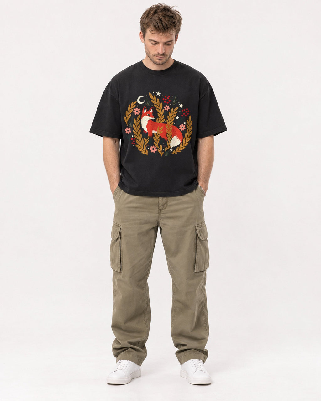 Mockup Boxy Heavyweight Tee Black male full-body 08