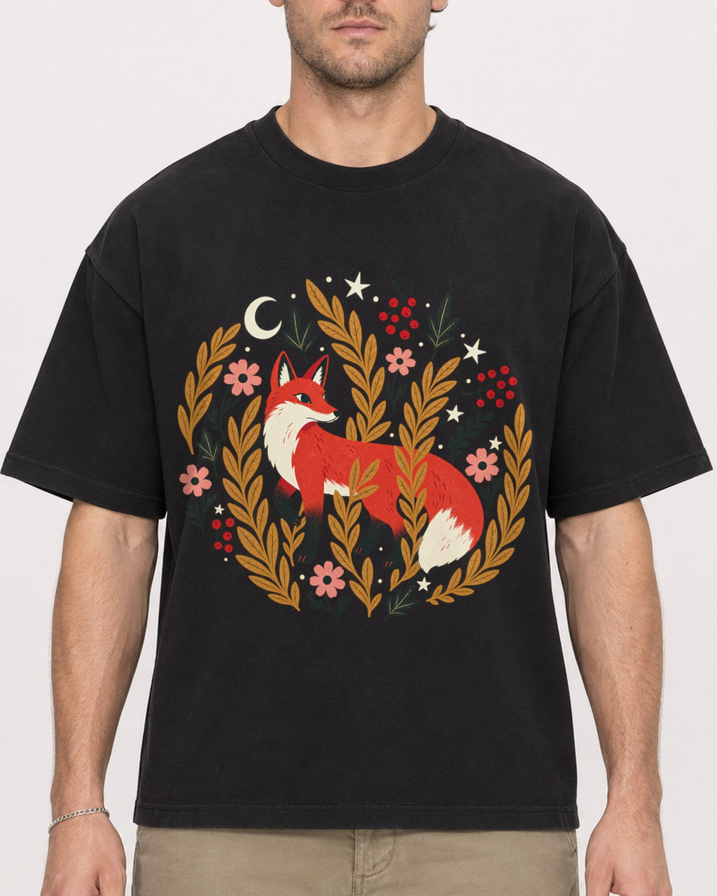 Mockup Boxy Heavyweight Tee Black male close-up 08