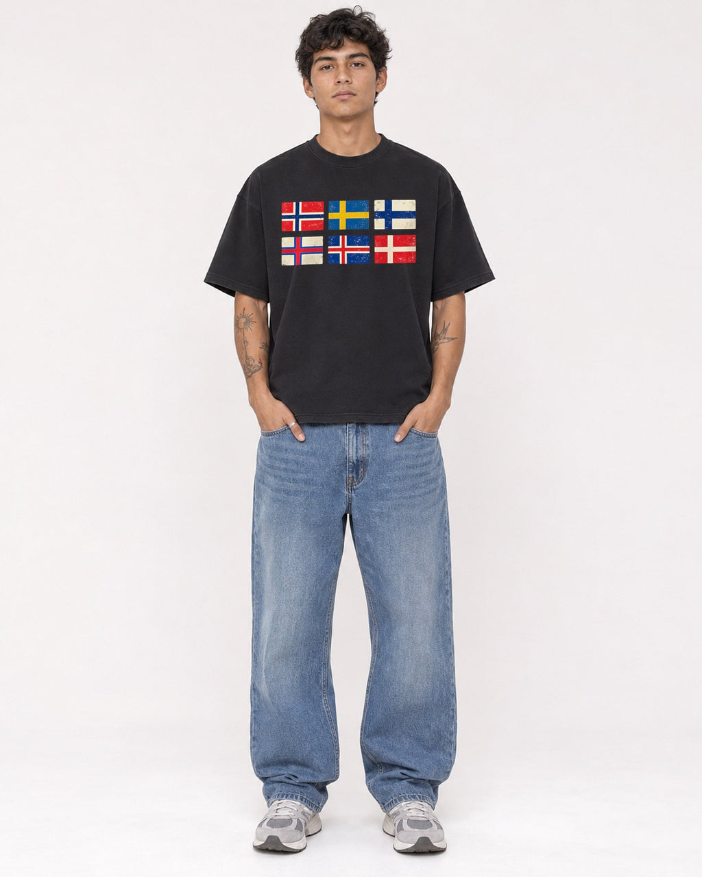 Mockup Boxy Heavyweight Tee Black male full-body 06