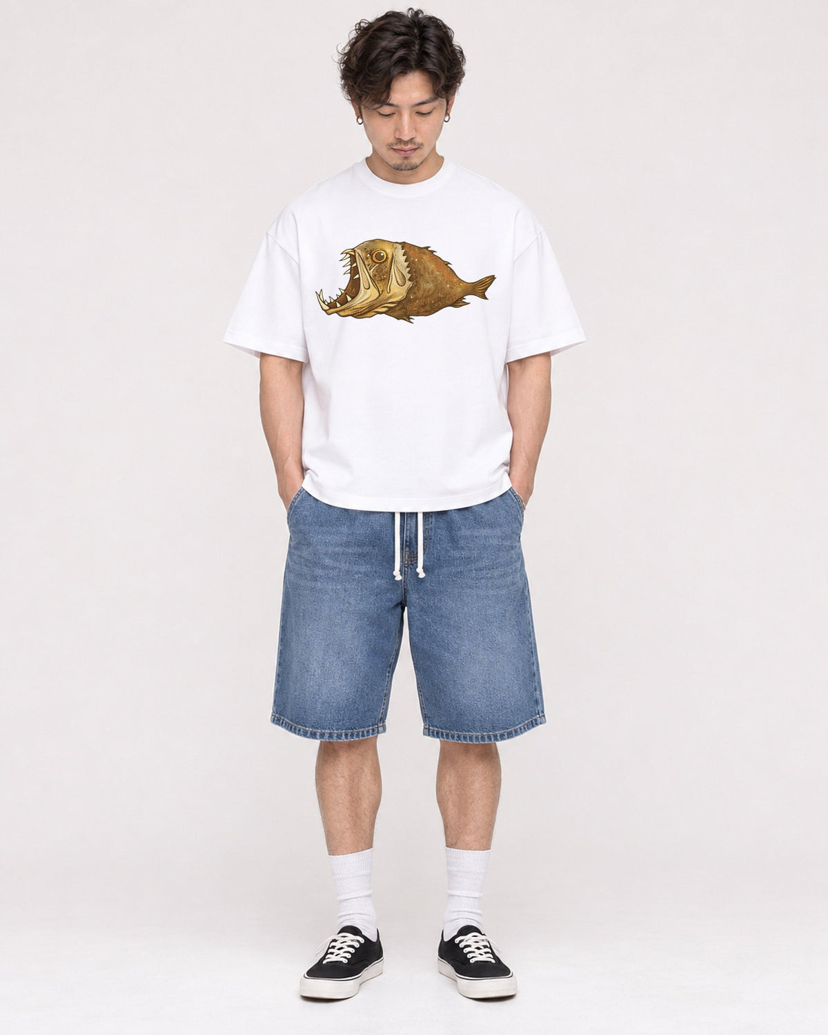 Mockup Boxy Heavyweight Tee White male full-body 03