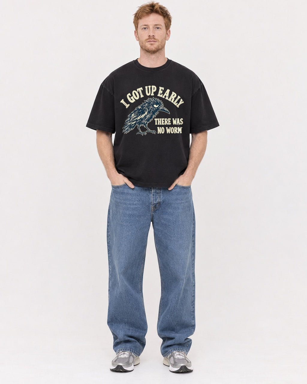 Mockup Boxy Heavyweight Tee Black male full-body 38