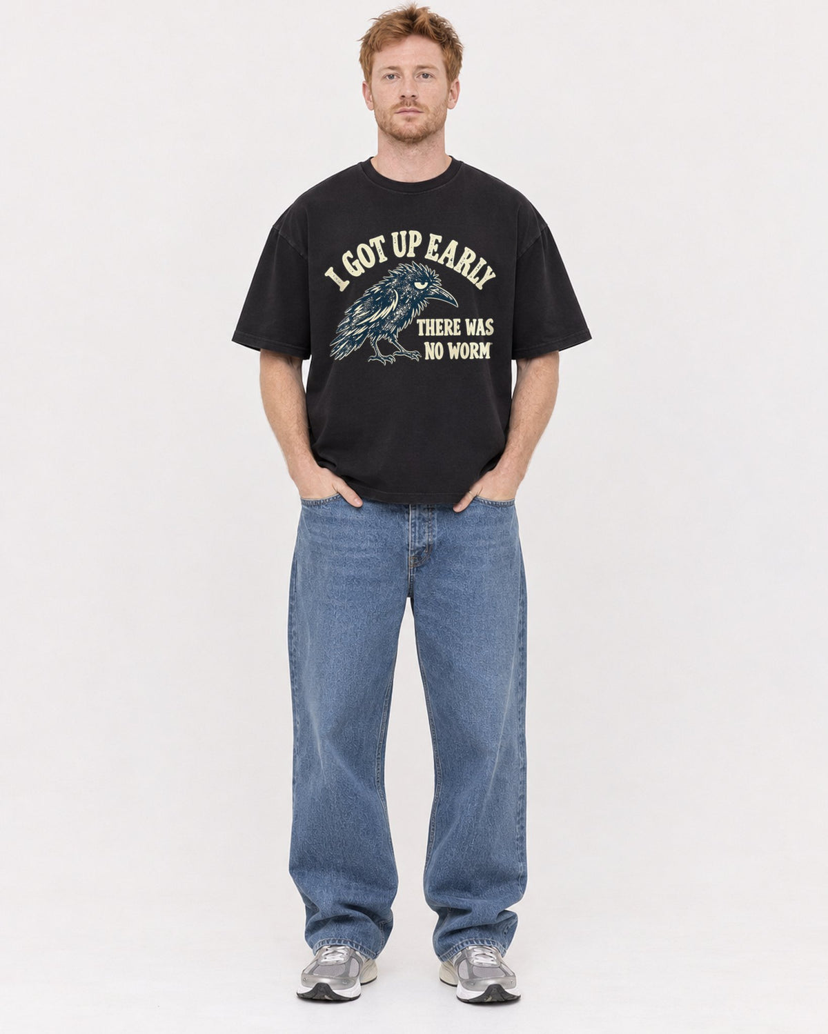 Mockup Boxy Heavyweight Tee Black male full-body 38