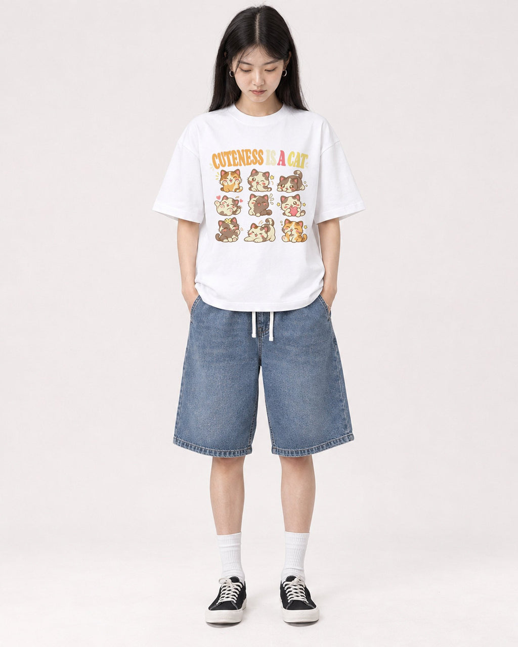 Mockup Boxy Heavyweight Tee White female full-body 01