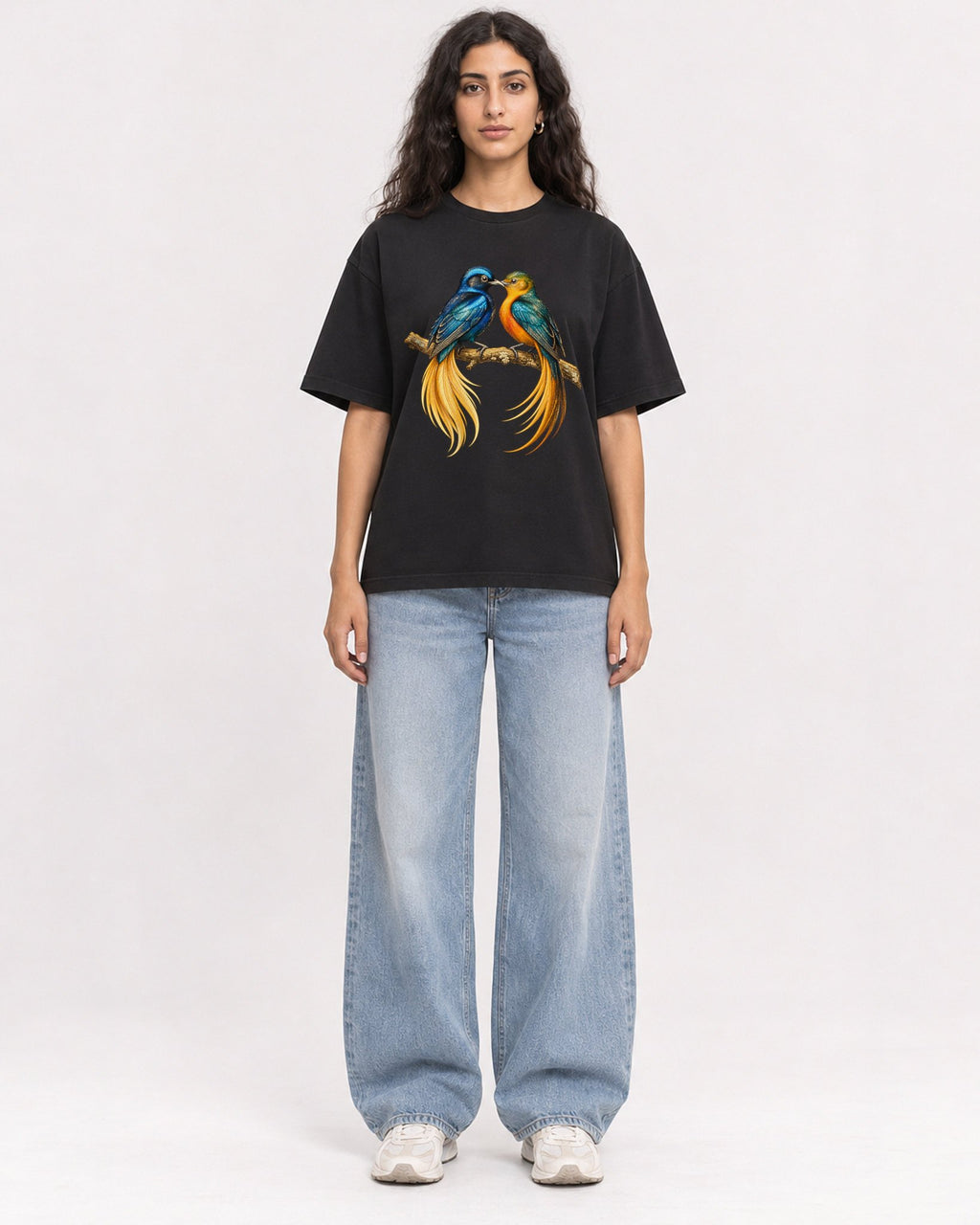 Mockup Boxy Heavyweight Tee Black female full-body 07