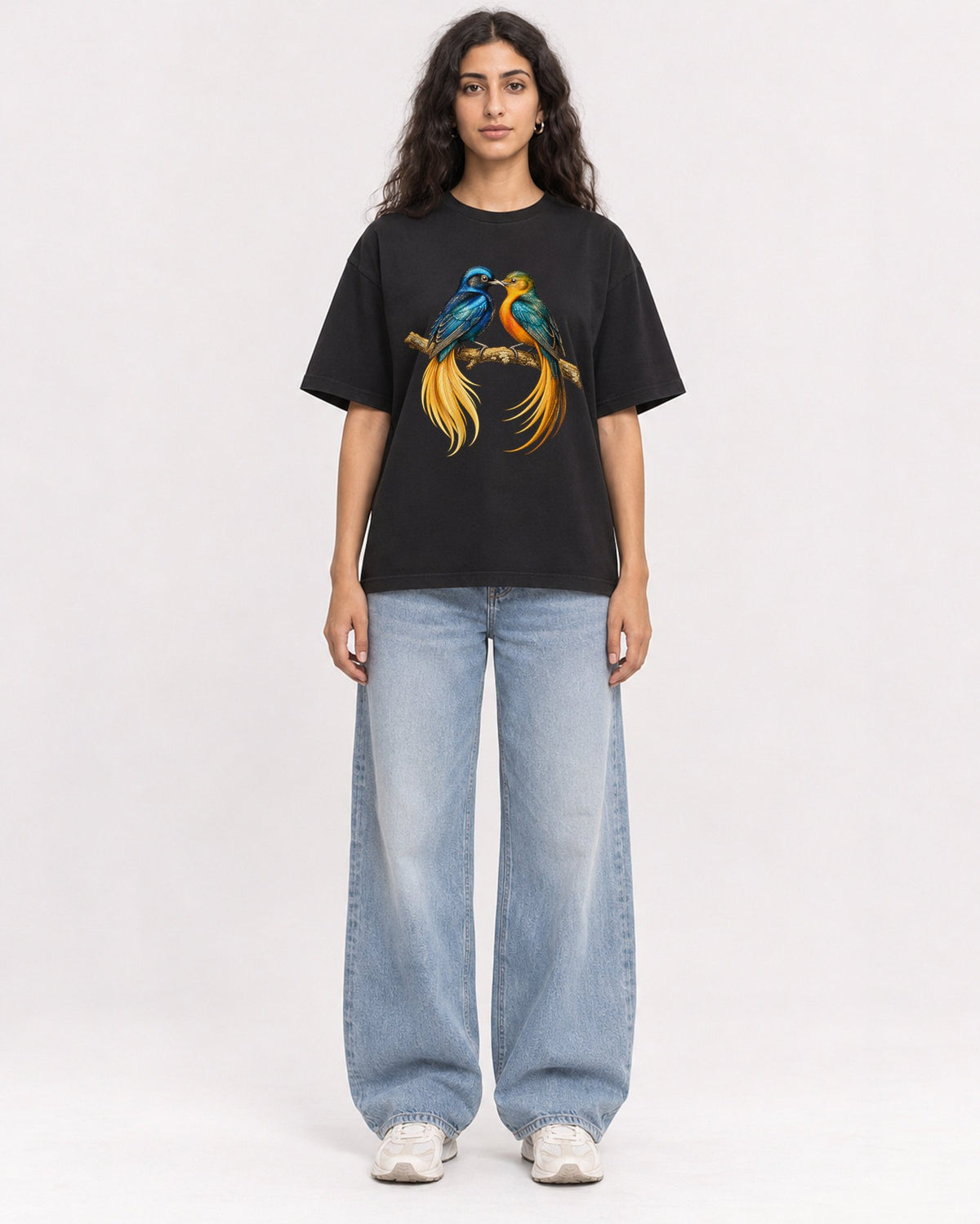 Mockup Boxy Heavyweight Tee Black female full-body 07