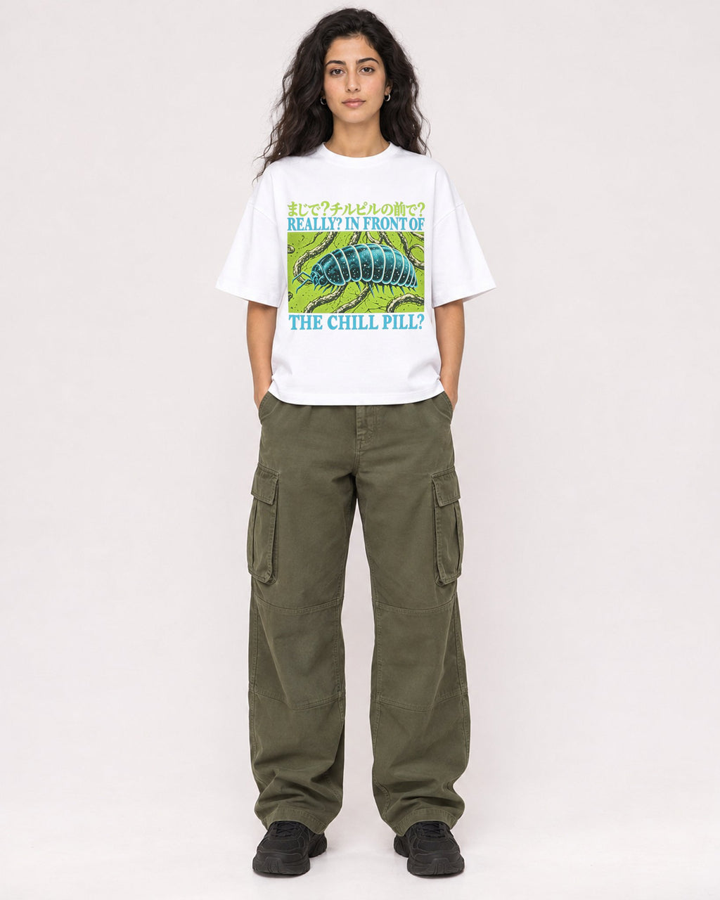 Mockup Boxy Heavyweight Tee White female full-body 07