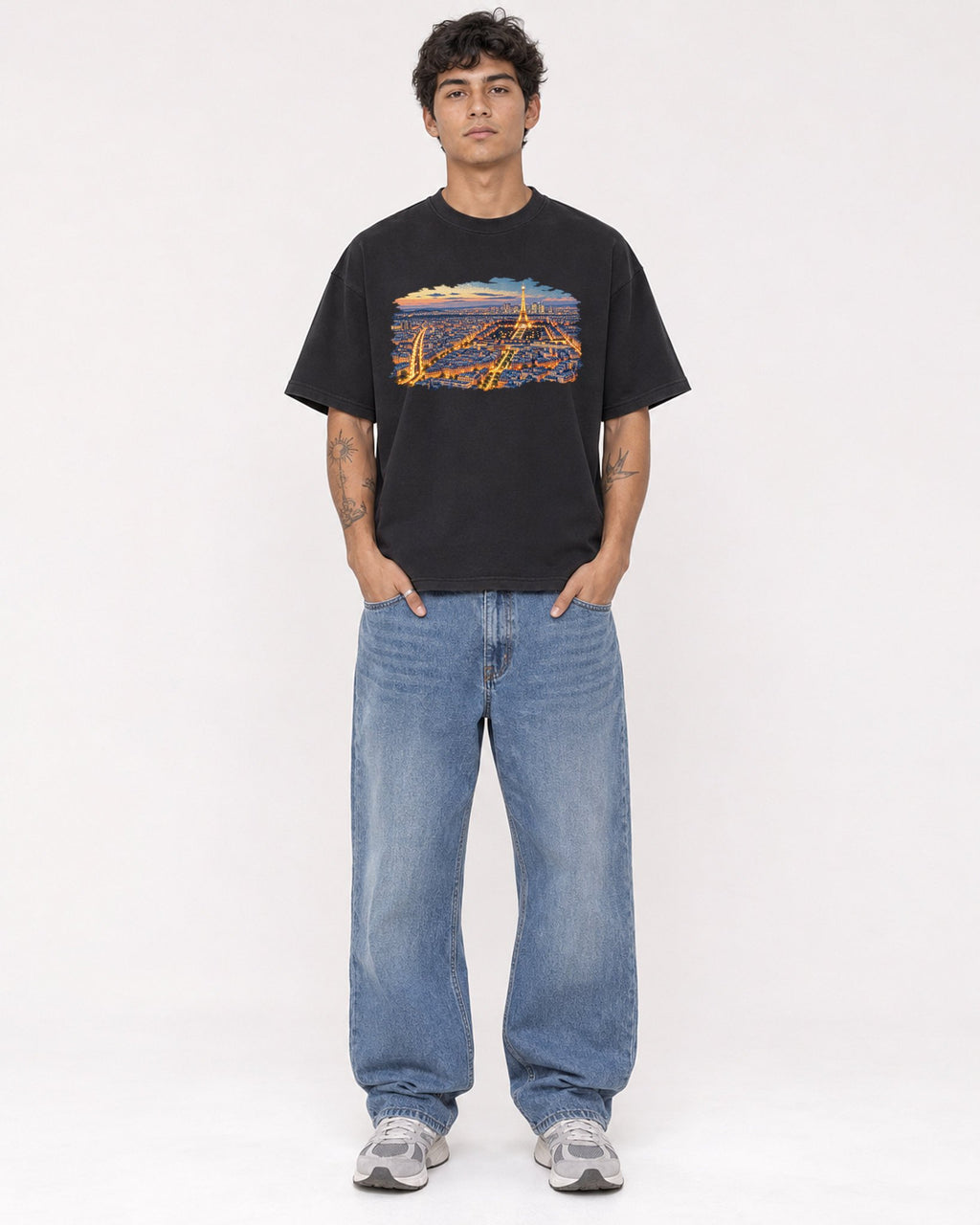 Mockup Boxy Heavyweight Tee Black male full-body 06