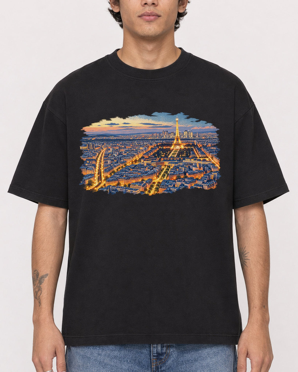 Mockup Boxy Heavyweight Tee Black male close-up 06