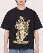 Mockup Boxy Heavyweight Tee Black male close-up 11