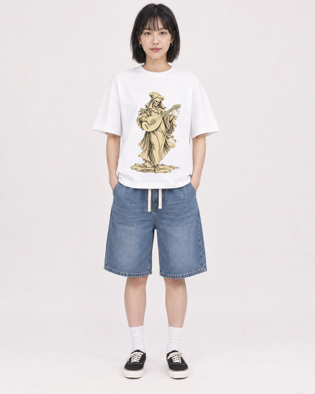 Mockup Boxy Heavyweight Tee White female full-body 11